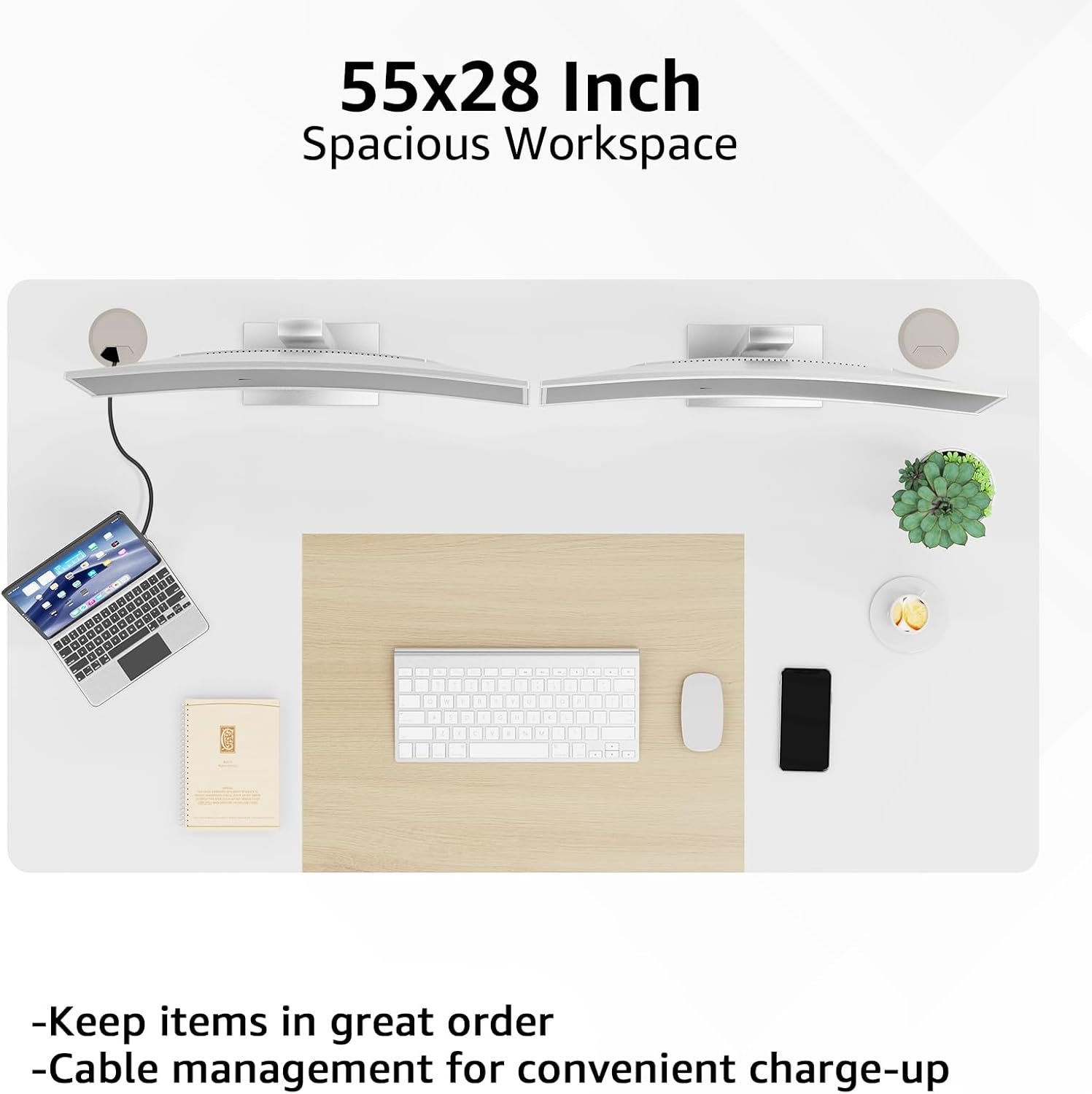Electric Height Adjustable Standing Desk - White + light Oak