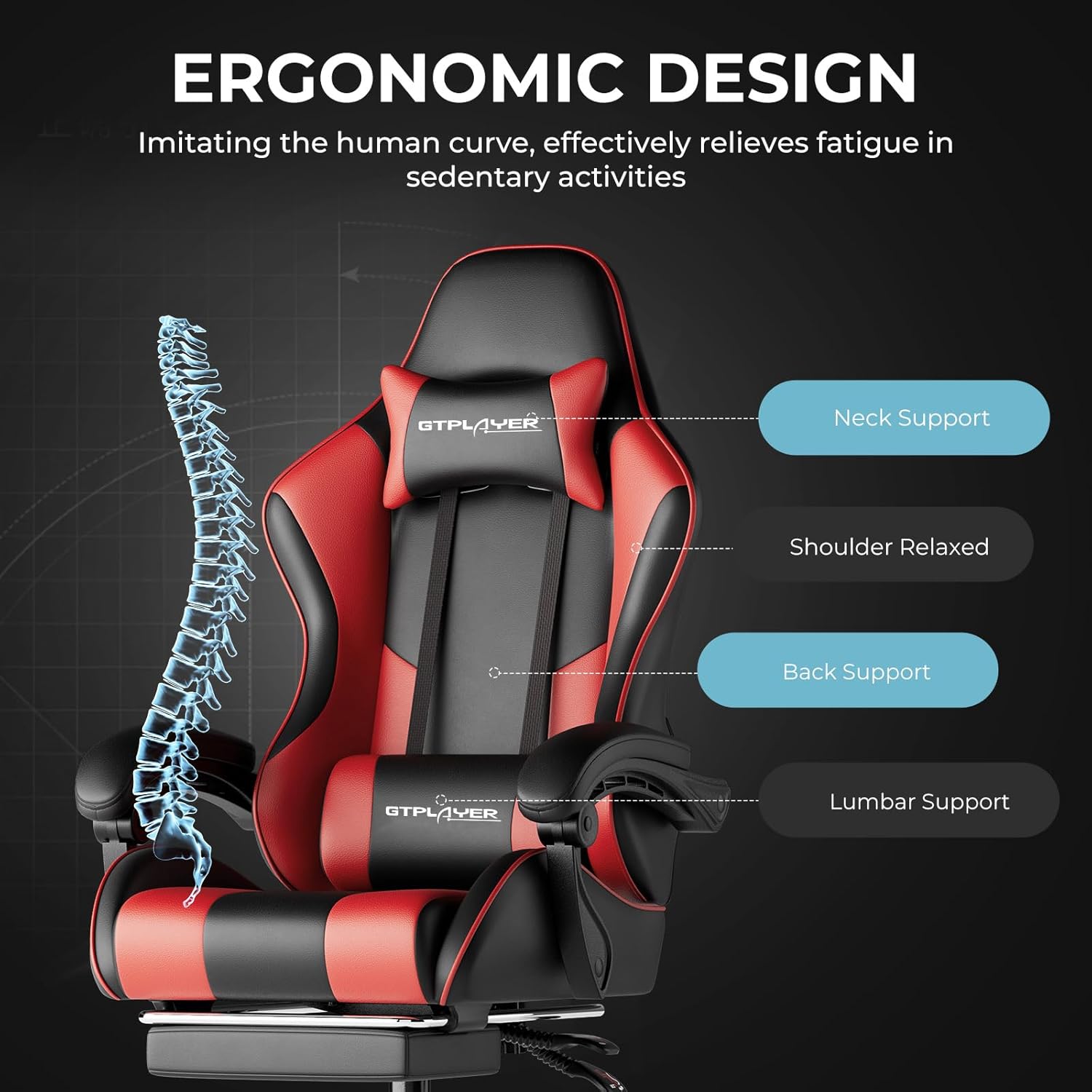 Height Adjustable Gaming Chair With Footrest and Lumbar Support