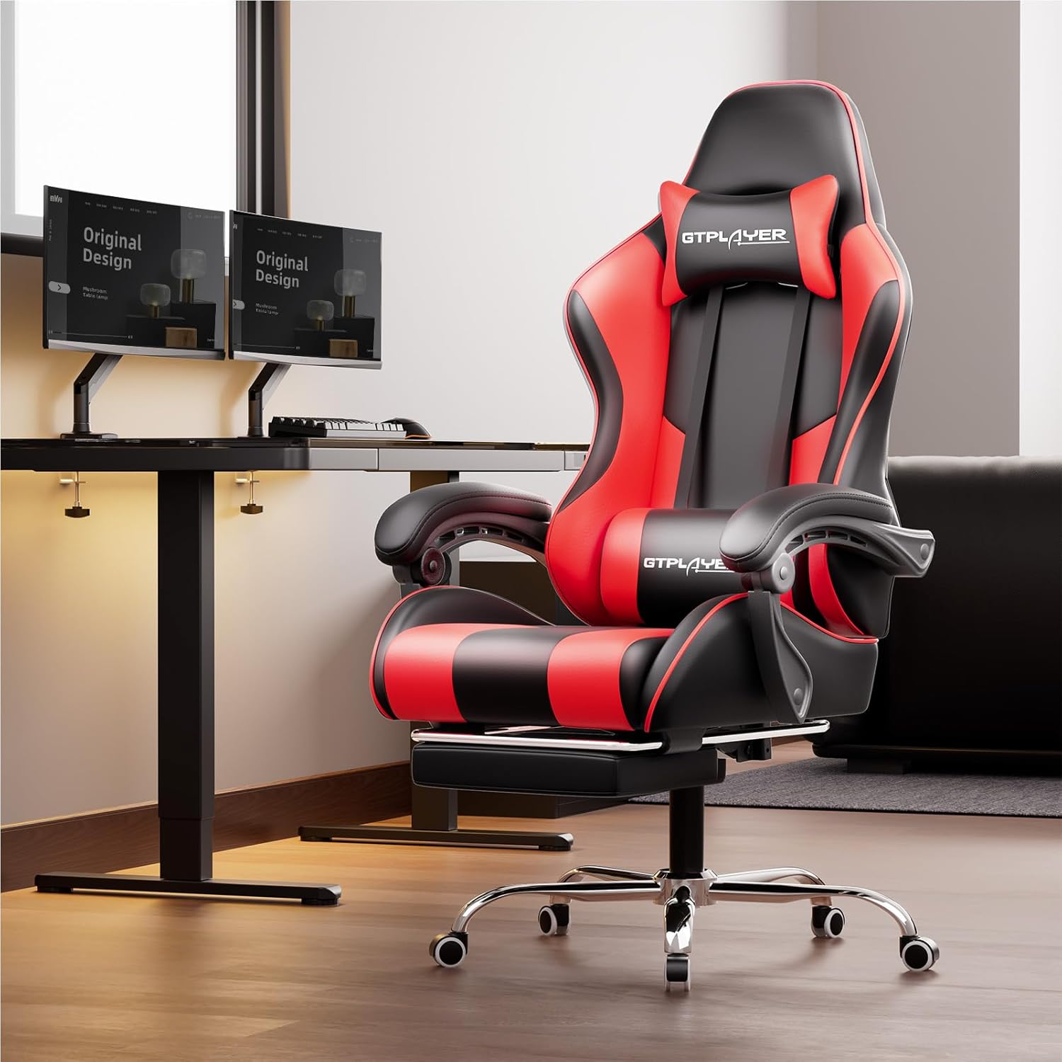 Height Adjustable Gaming Chair With Footrest and Lumbar Support