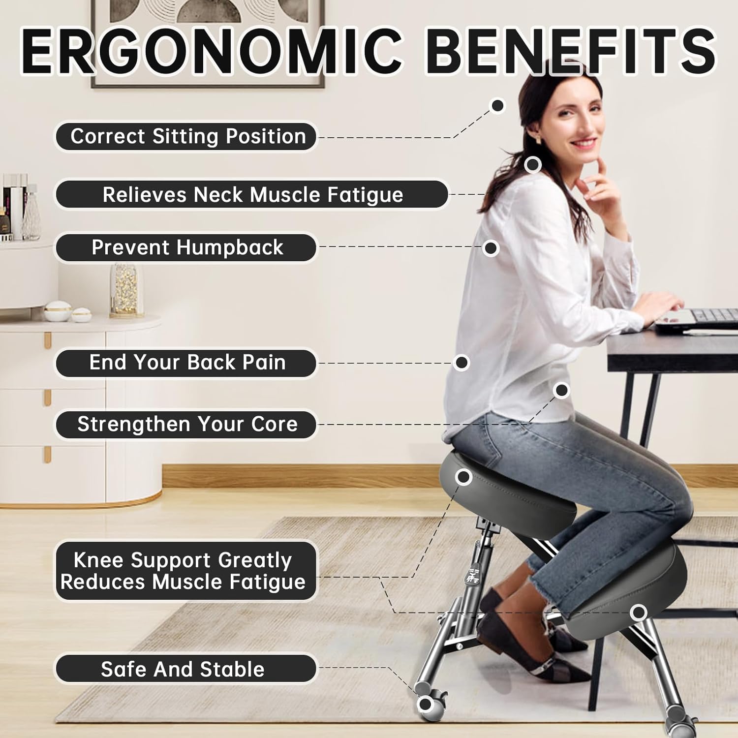 Adjustable Ergonomic Kneeling Stool for Home and Office