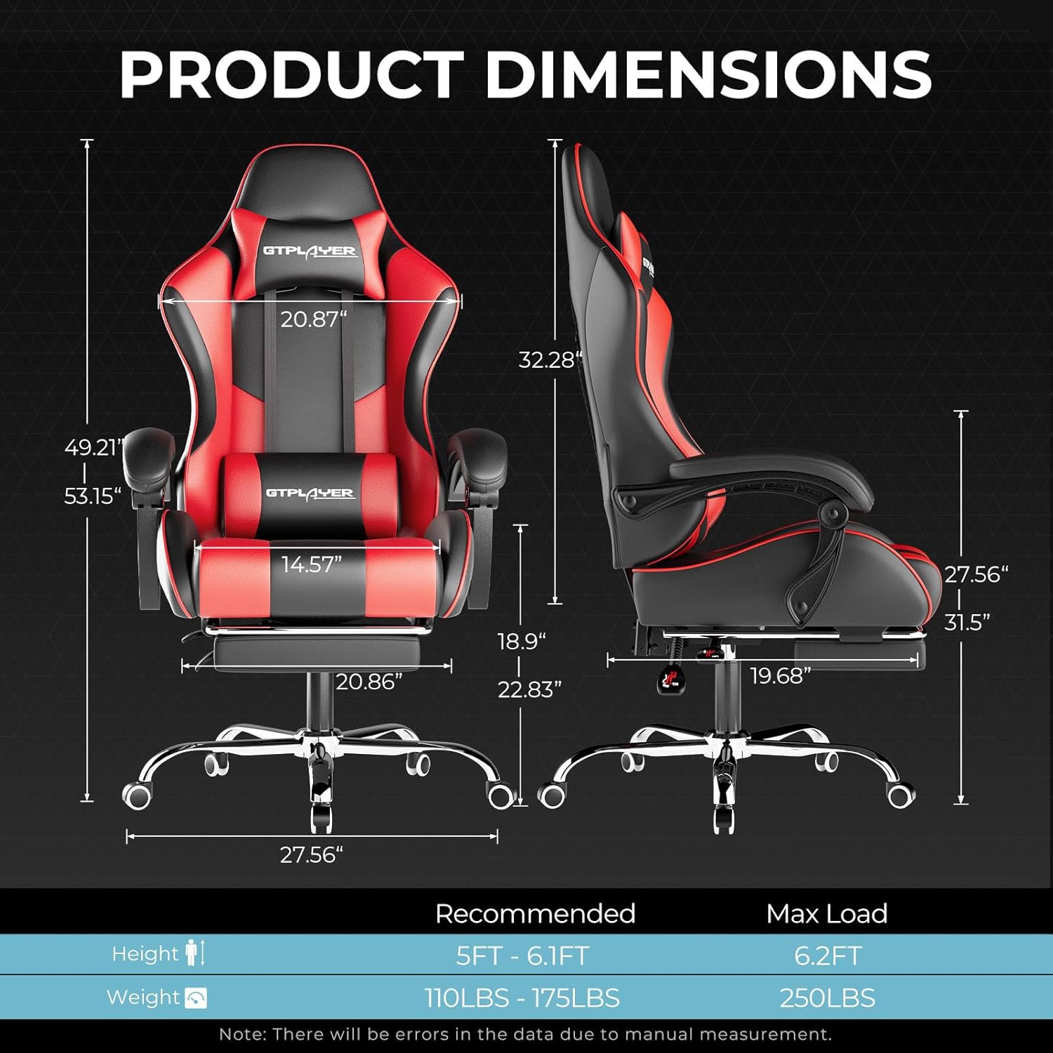 Height Adjustable Gaming Chair With Footrest and Lumbar Support
