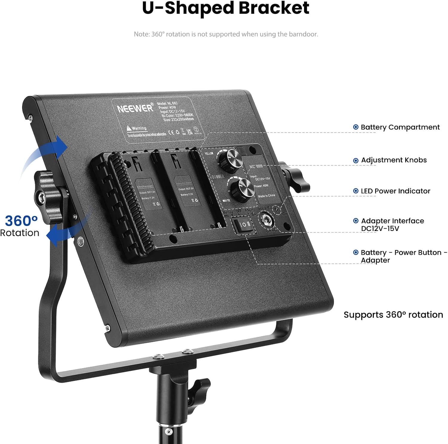 2 Pack Dimmable Lights with U Bracket and Barndoor for Pod cast, Videography