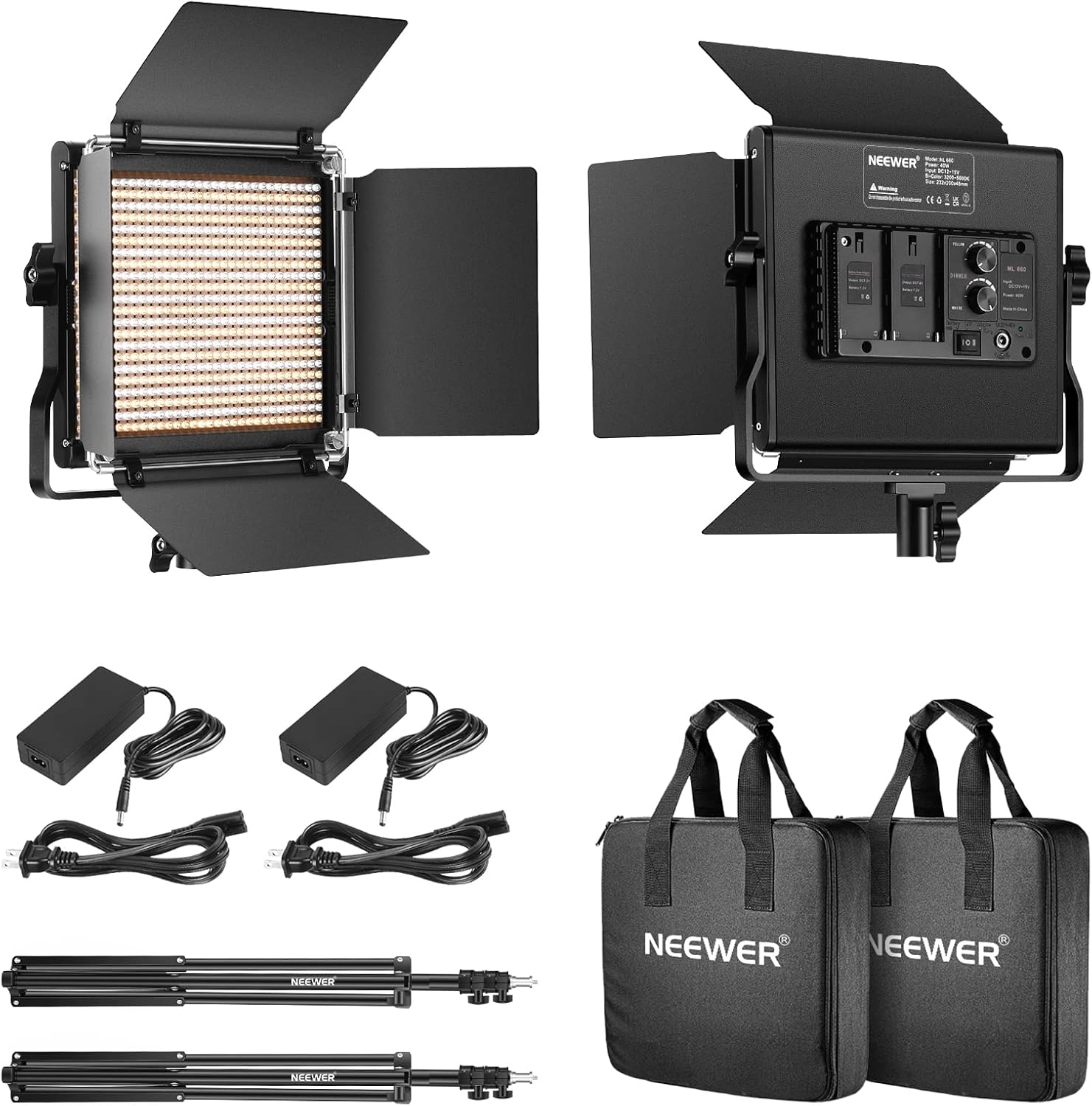2 Pack Dimmable Lights with U Bracket and Barndoor for Pod cast, Videography