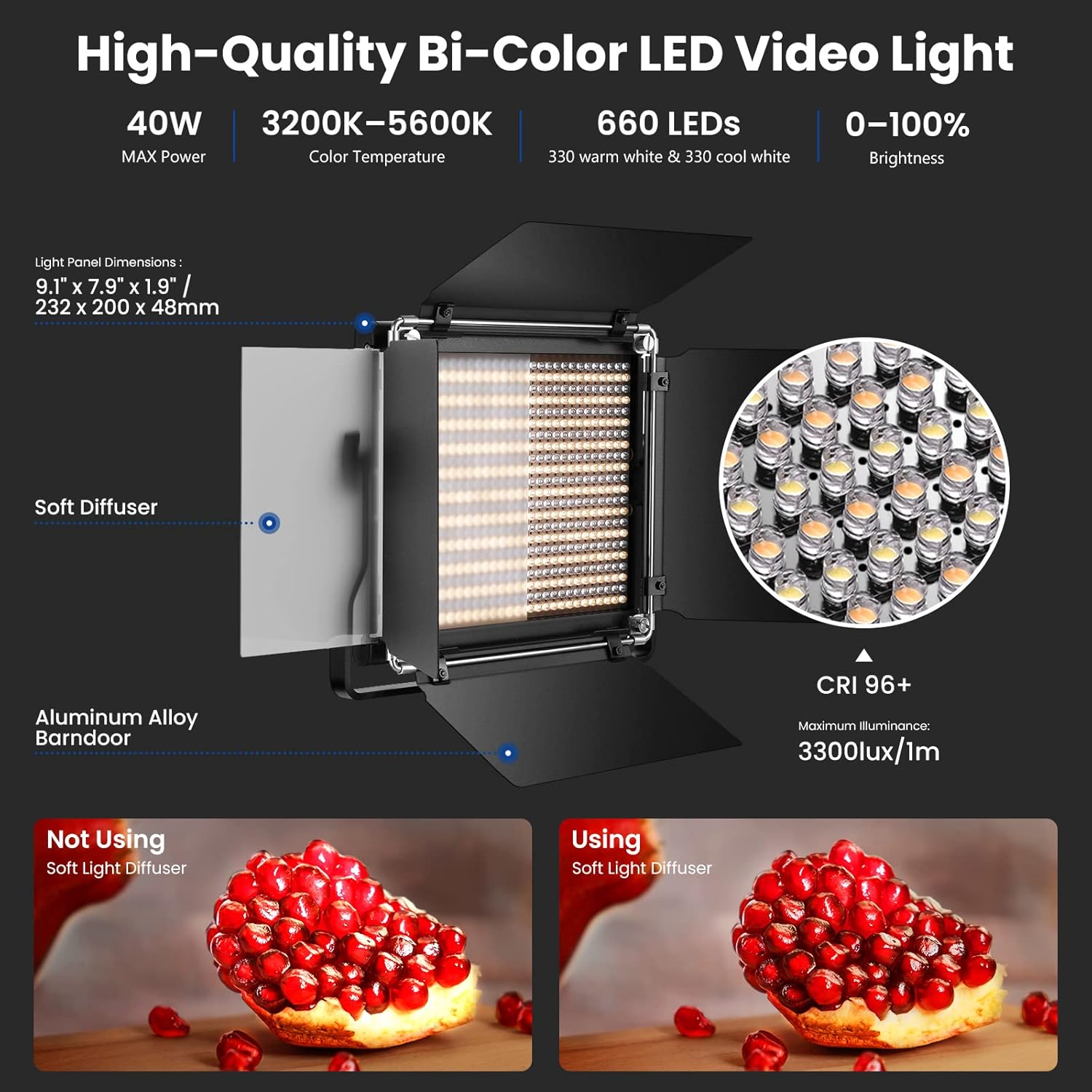 2 Pack Dimmable Lights with U Bracket and Barndoor for Pod cast, Videography