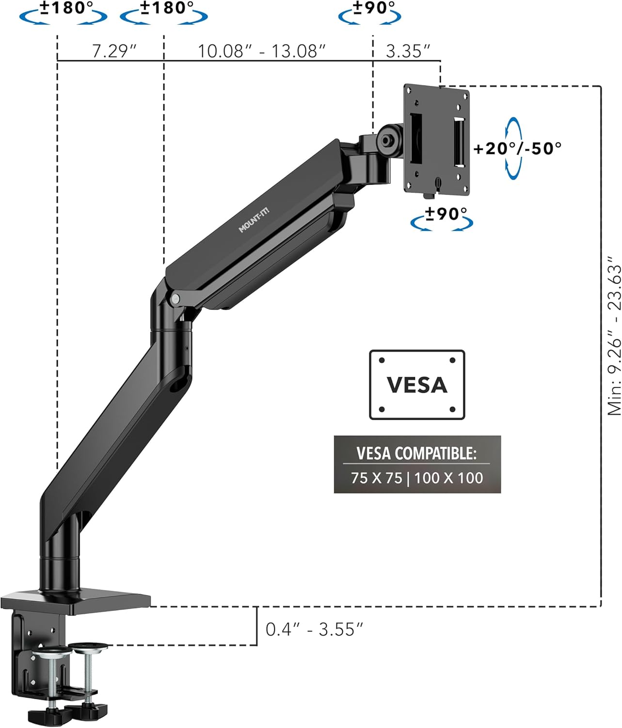 Full Motion Gas Spring Heavy Duty Monitor Arm for Monitors