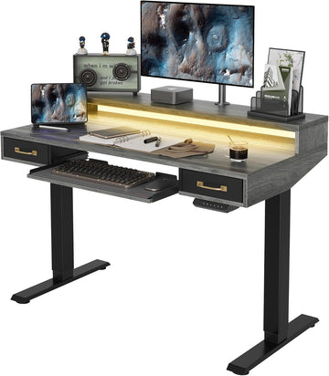 Height Adjustable Electric Standing Desk with Double Drawers & Keyboard Tray
