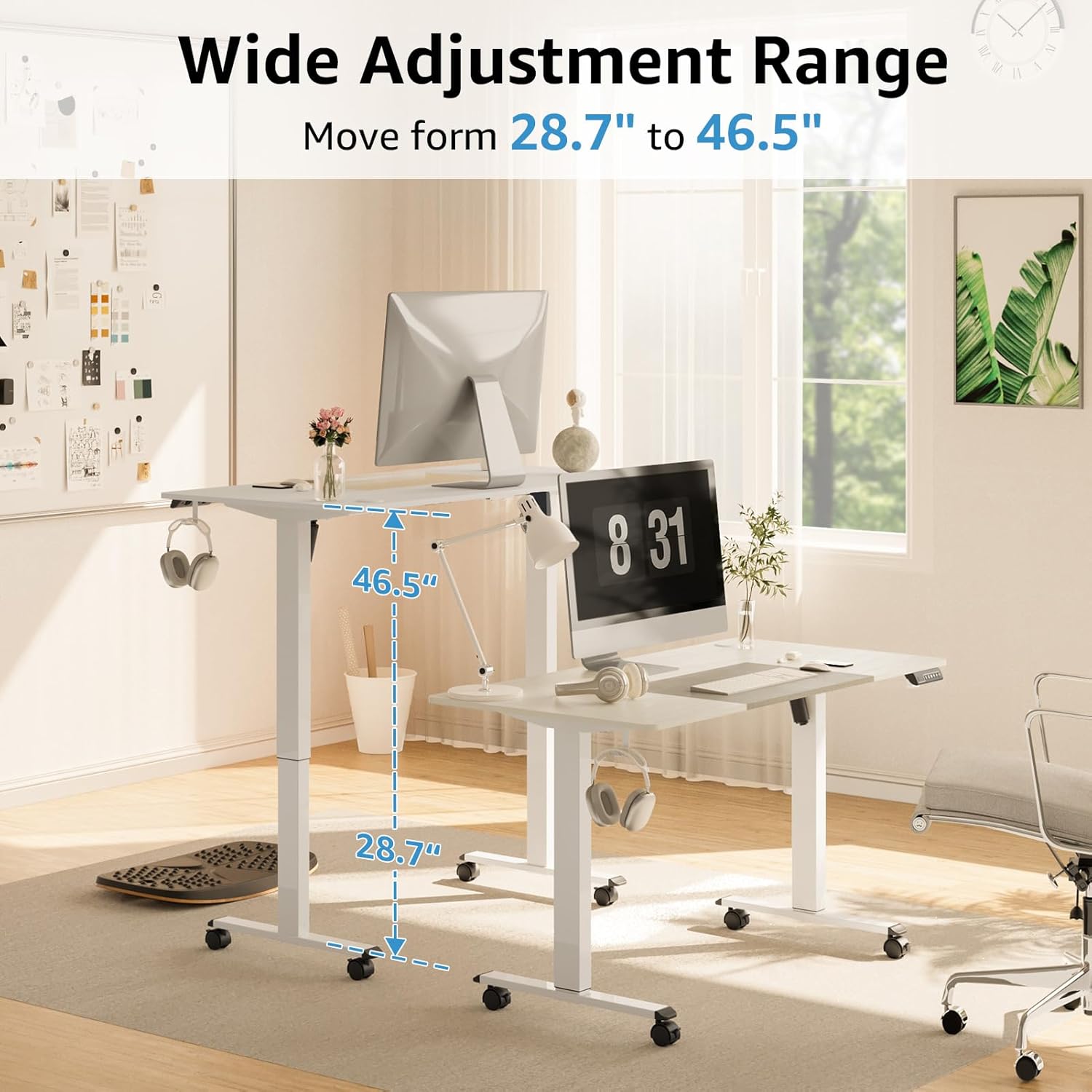 Electric Height Adjustable Standing Desk - White + light Oak