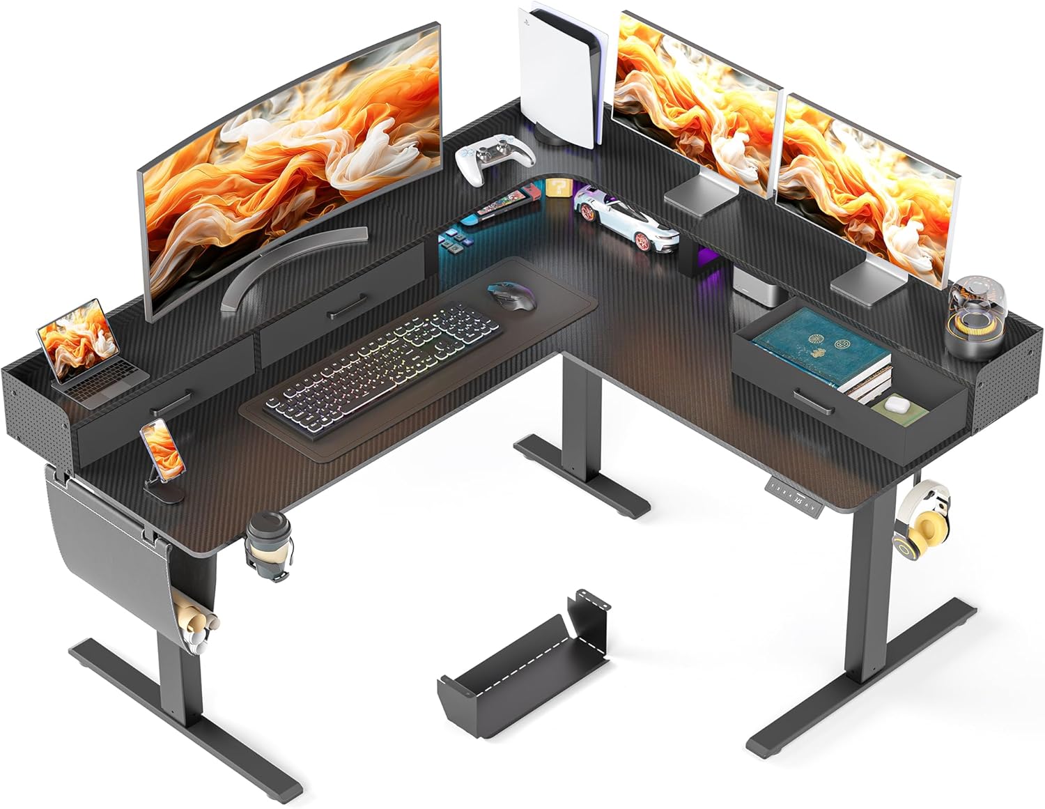 L-shape Workstation Standing Desk - Black