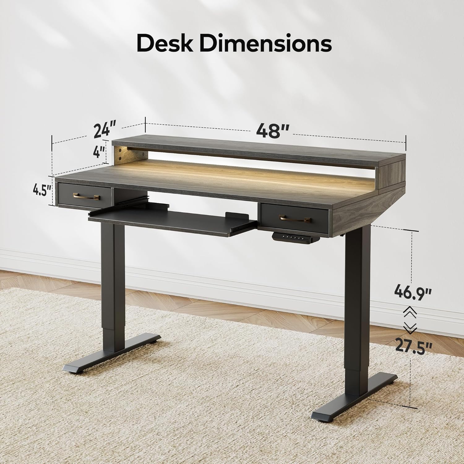 Height Adjustable Electric Standing Desk with Double Drawers & Keyboard Tray