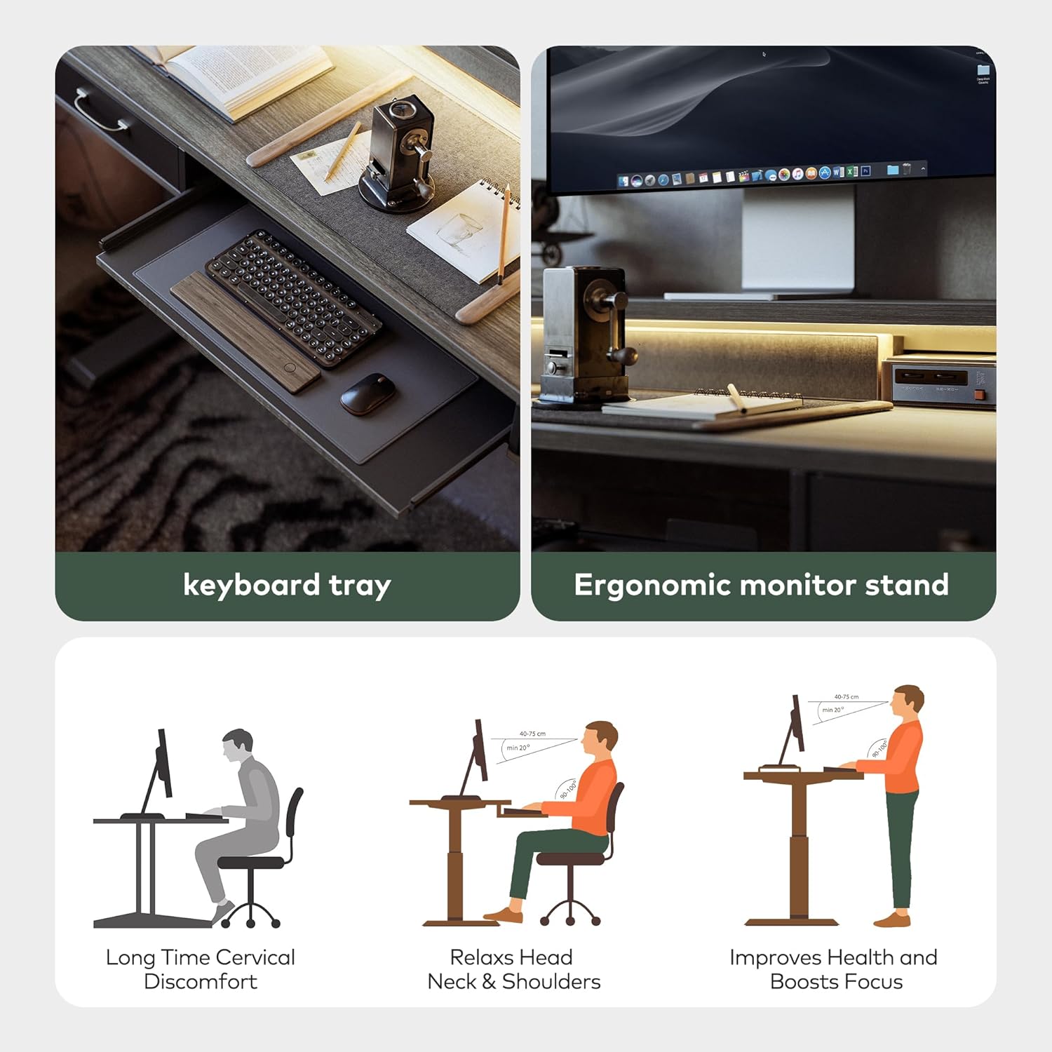 Height Adjustable Electric Standing Desk with Double Drawers & Keyboard Tray