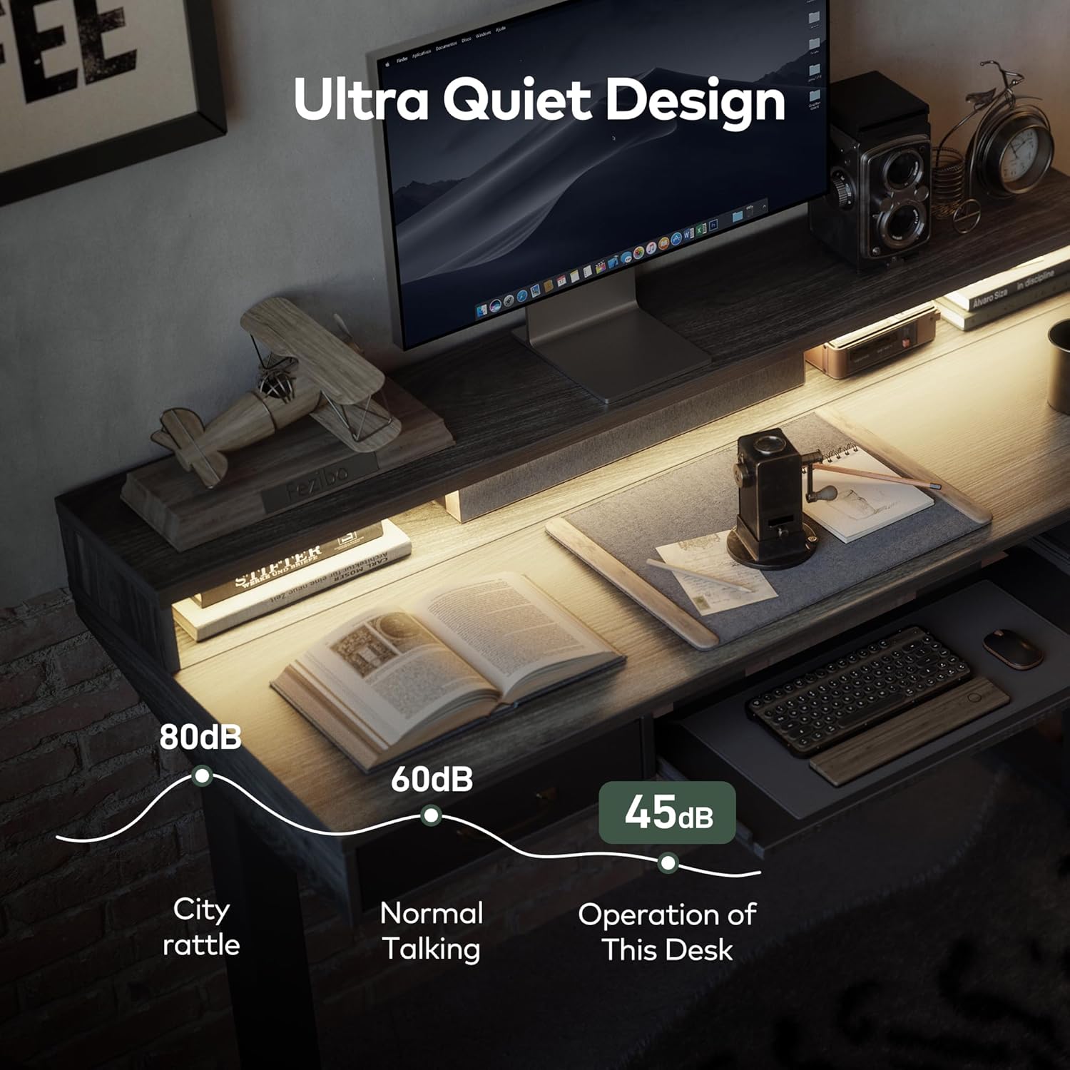 Height Adjustable Electric Standing Desk with Double Drawers & Keyboard Tray